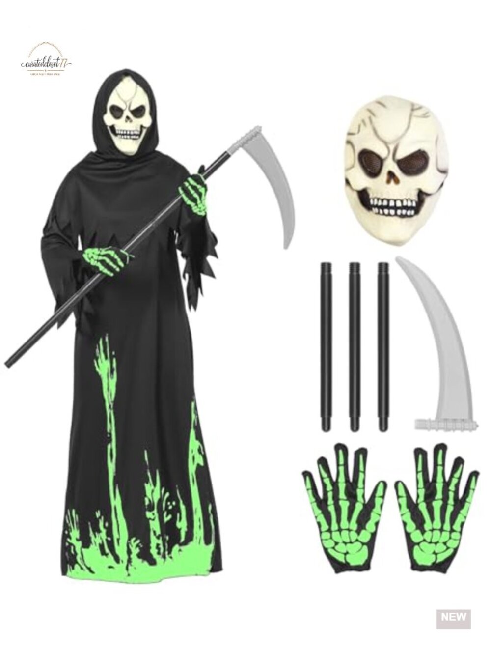 Kids Grim Reaper Halloween Costume Glow in the Dark with Scythe Mask